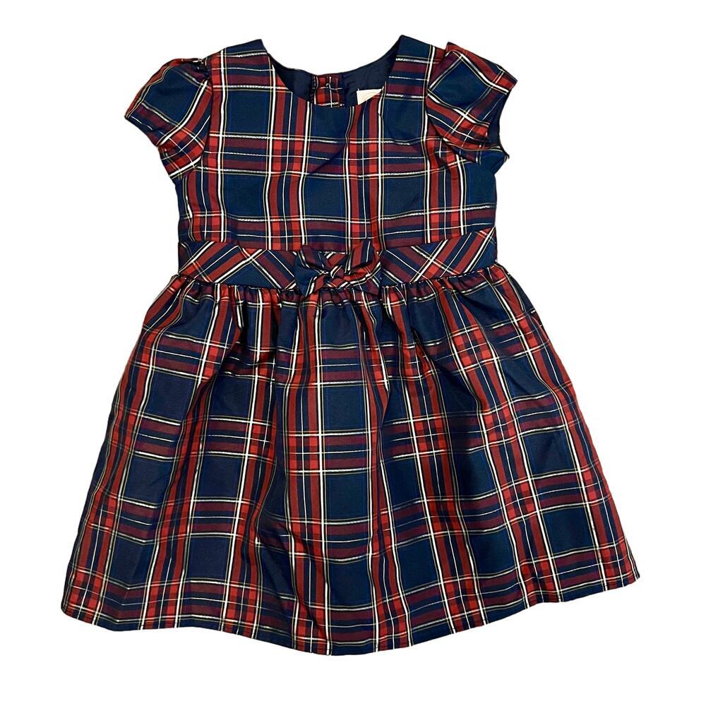 Wonder Nation Girl's Blue Silver and Red Plaid Fancy Holiday Dress -